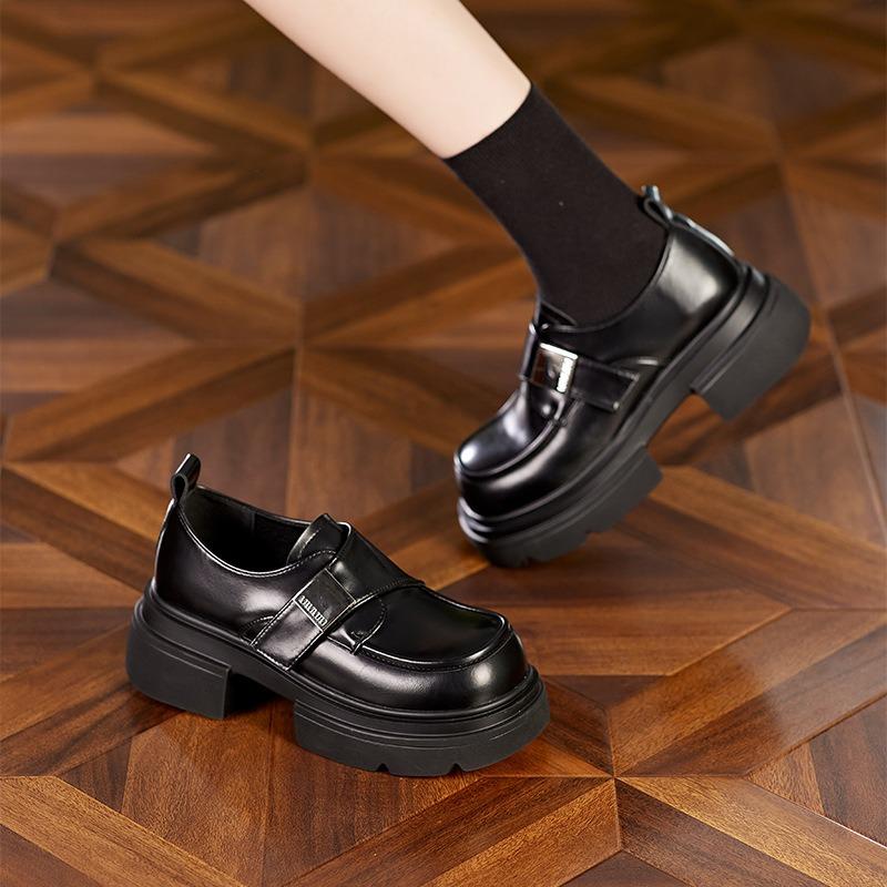 Thick-soled high-end small leather shoes women's autumn new leather women's muffin retro single shoes