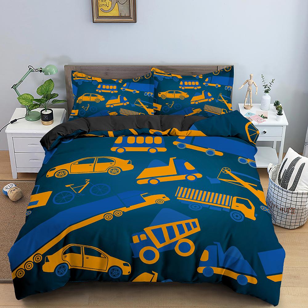 Cartoon Bear And Car Bedding Set Boys Girls Twin Queen Size Duvet Cover Pillowcase Bed Kids Adult Home Textileextile