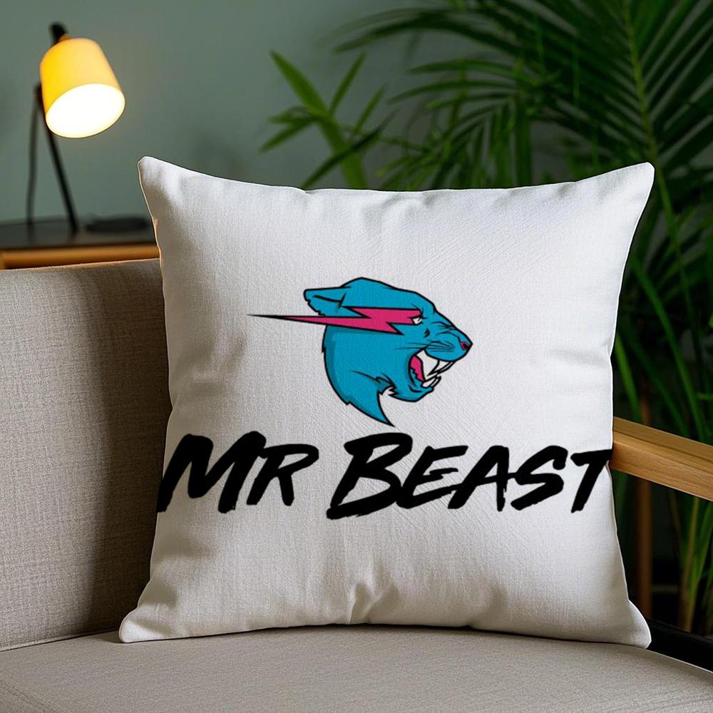 Funny Mr-B-Cute B-Beasts Cushion Cover Plush Fabric Soft Double-Sided Printed Invisible Zipper Sofa Pillow Case Home Decor