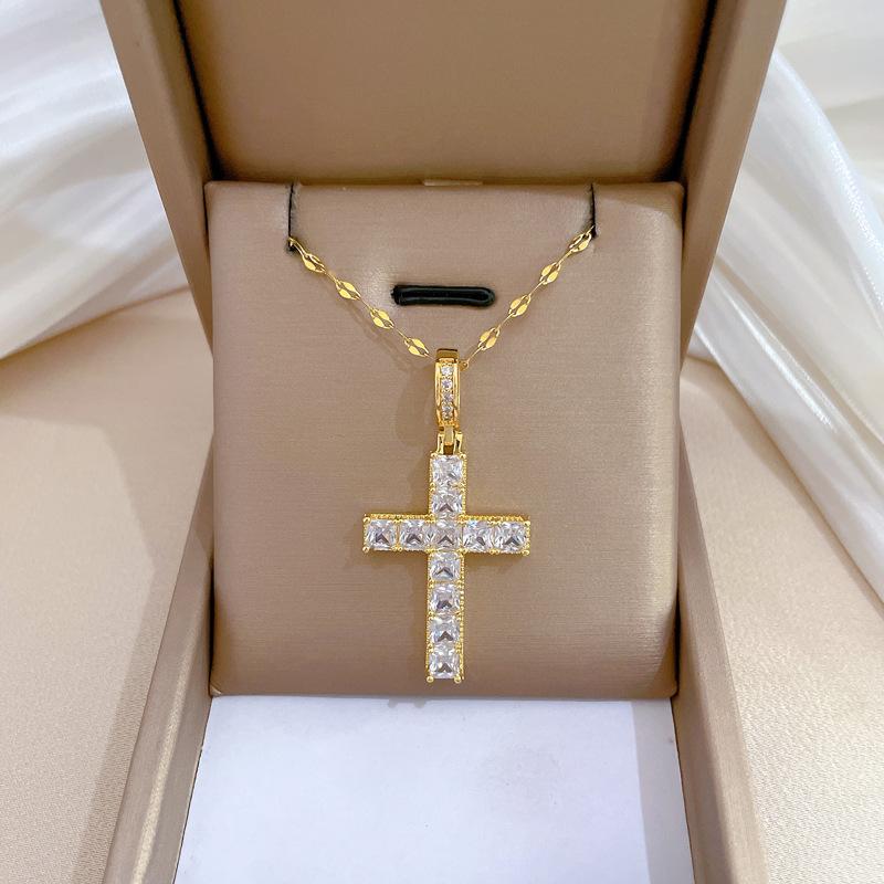 Titanium Steel Heavy Industry Exaggerated Zircon Light Luxury Temperament Gorgeous Full Diamond Necklace Female Versatile Collarbone Chain