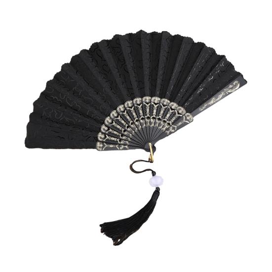 

Love Heart Print Folding Fan with Tassel Chinese Style Portable Hollow Ribs Hand Fan Women Dance Performance Props Party Favors
