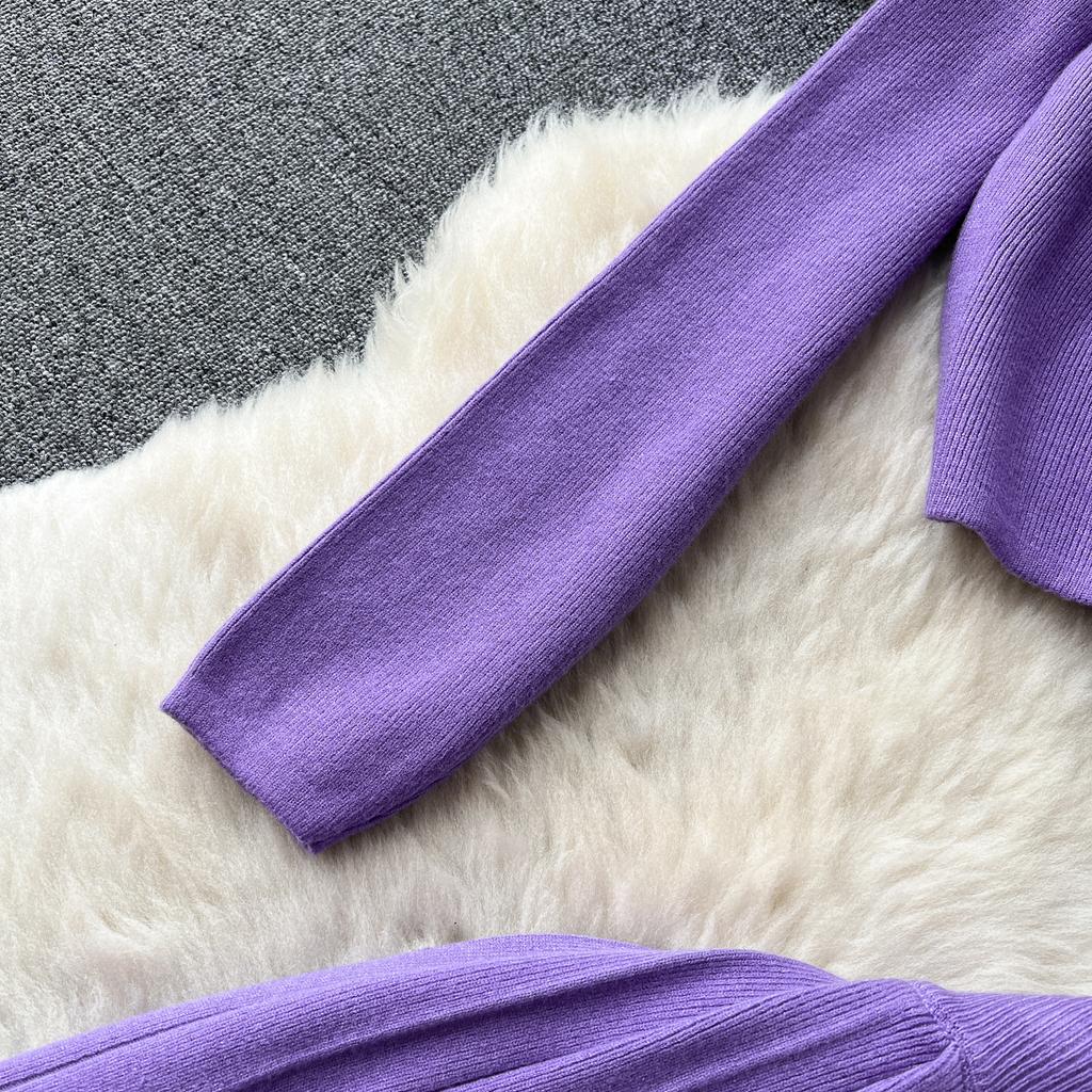 High-End-Lazy-Style-Strick-Fashionset-Damen-Zweiteiler-Anzug für Herbst und Winter, Rundhals-Oberteil + Faltenrock mit hoher Taille