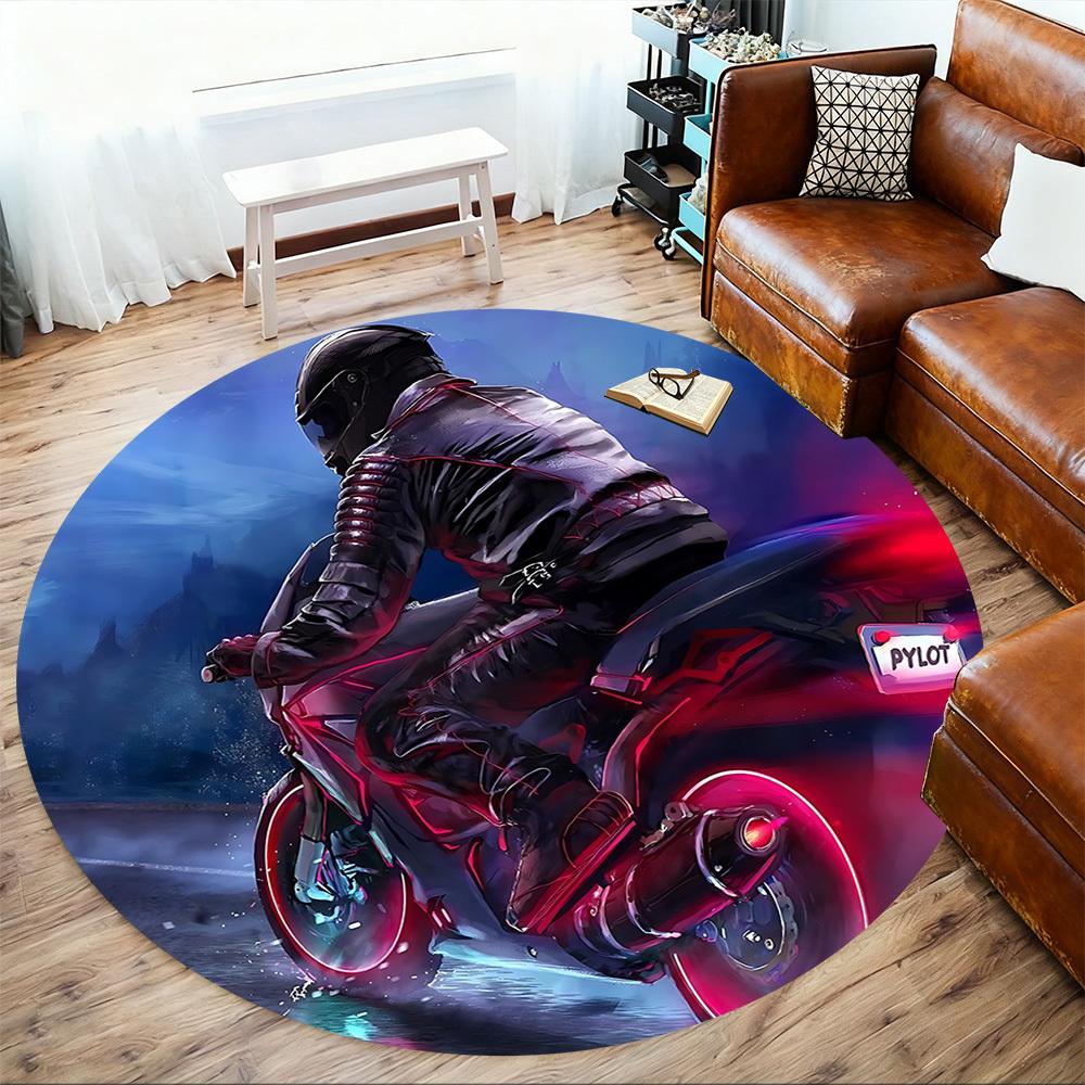 1pc Motorcycle Pilot Round Chair Mat Area Rug - Non-Slip, Floor Mat for Office, Bedroom, and Indoor Decor C1125265