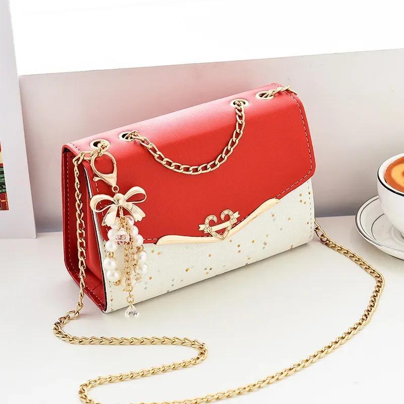 

Pouch Ladies PU Leather Handbag with Tassel Pendant Fashion Messenger Bag Women Trendy Sequin Single Shoulder Bags