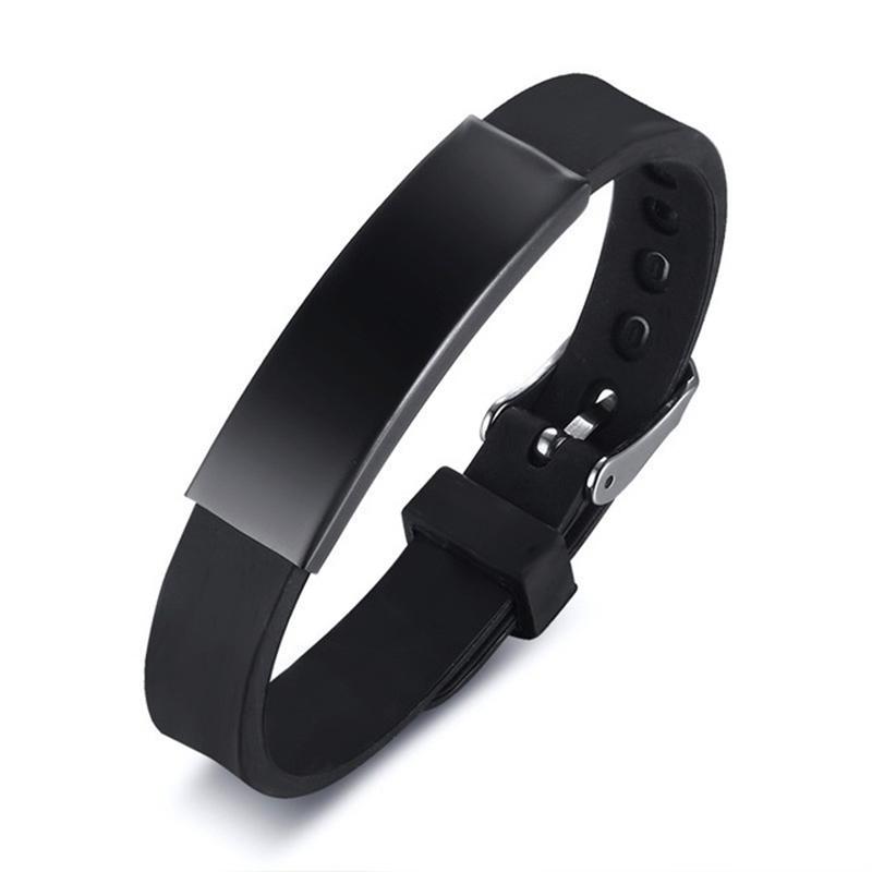 Blank rustfritt stål armbånd sport svart silikon justerbare armbånd armbånd for kvinner