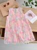 Korean Girls' Summer Princess Dress with Large Bow and Floral Design