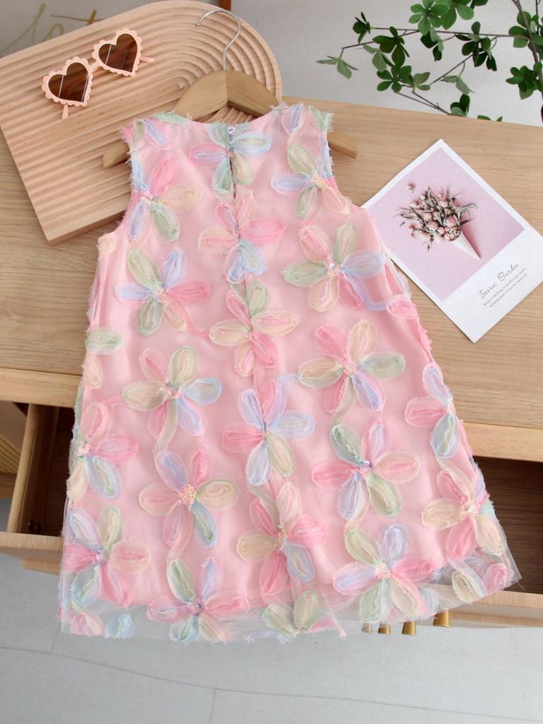 Korean Girls' Summer Princess Dress with Large Bow and Floral Design