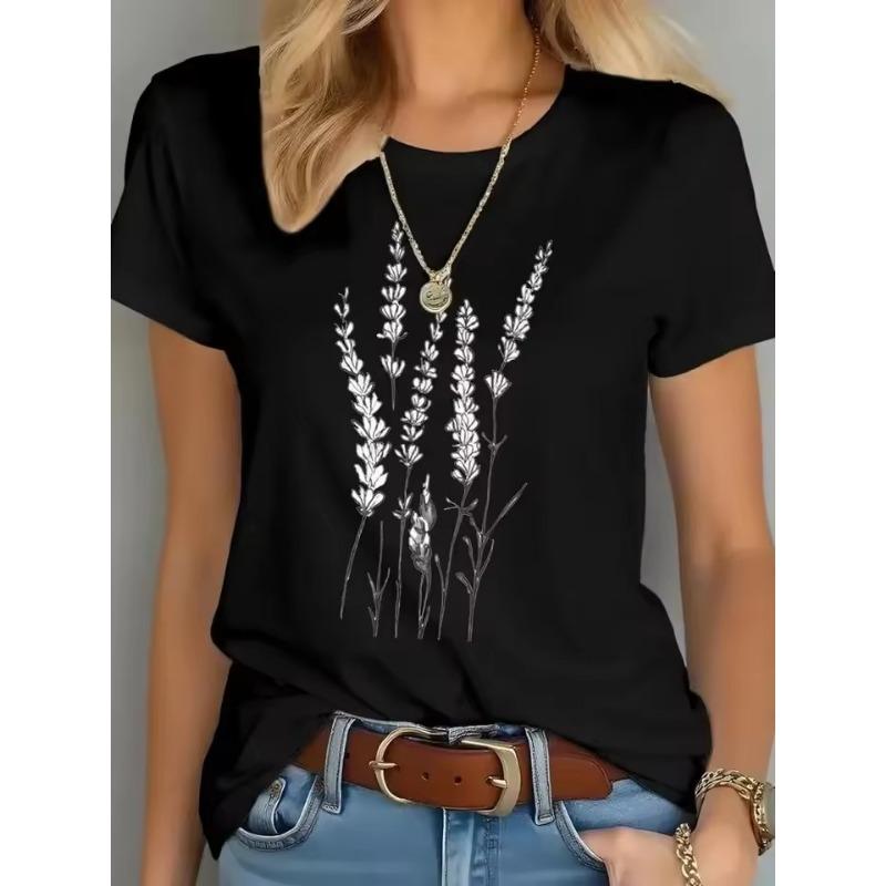 Summer  Comfortable 3D T-Shirt Floral Pattern Print Casual Short Sleeve Crew Neck Top for Women