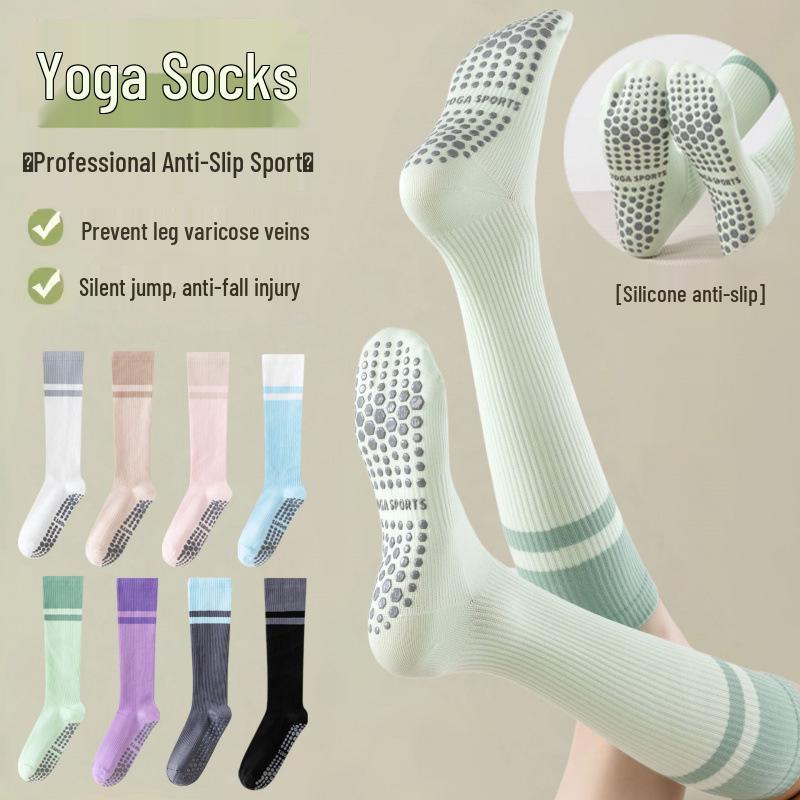 Women's Non-Slip Compression Yoga & Sports Socks - Pure Cotton, Calf-Length, Ideal for Pilates, Dance, and Cycling