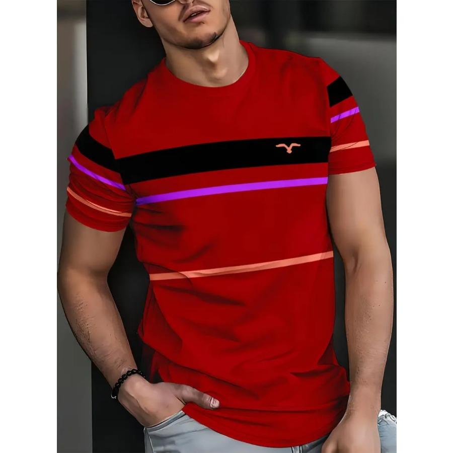 

Мужская полосатая футболка с коротким рукавом и круглым вырезом, винтажная повседневная футболка большого размера L красный