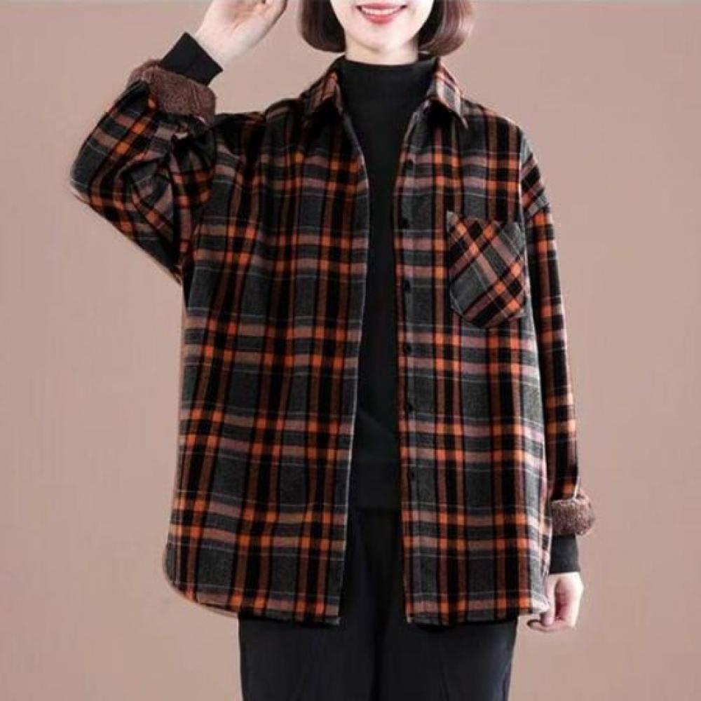 Navava Men Casual Fleece Check Long Sleeve Shirt Nb2990