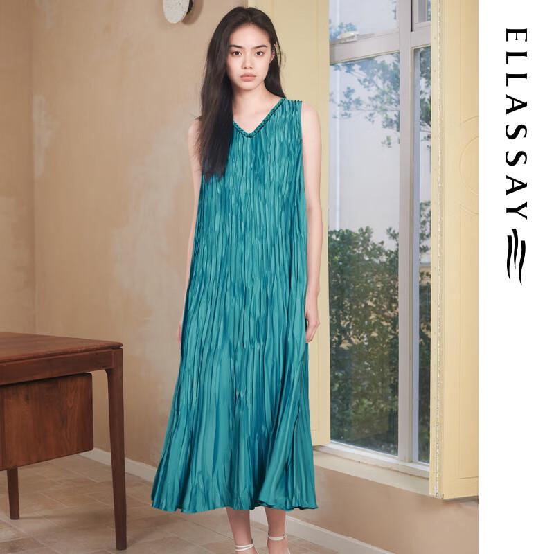 

ELLASSAY Women s Elegant Mid-length Pleated V-neck Dress XS