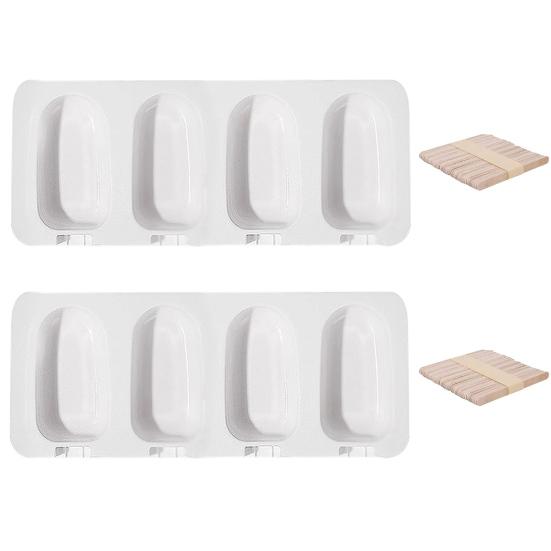 2 Sets Silicone Popsicle Molds Creative Ice Cream Mold 4 Cavities Ice Pop Mold with 100pcs Wooden Sticks And 2pcs Lids