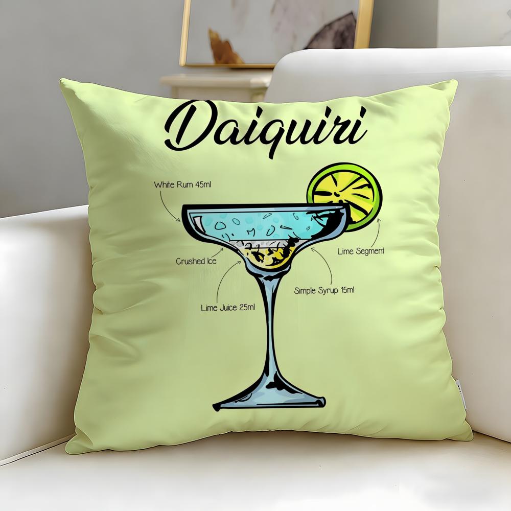 beverage theme Daiquiri Cocktail Cushion Cover Soft & Easy-Wash Pillow Case – Versatile for Couch, Bed, Travel and Office
