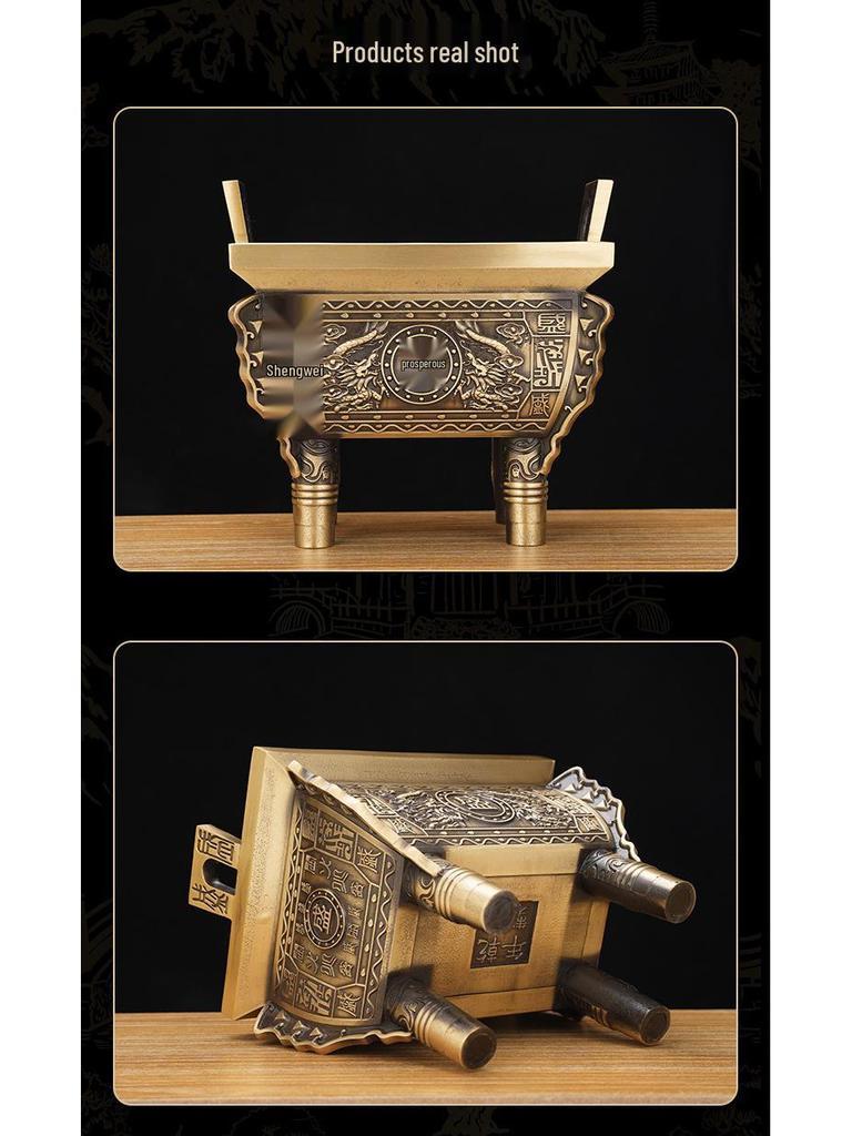 Brass and Copper Double Dragon Ding: Decorative Office & Home Ornament