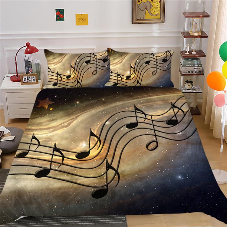 Quilt Cover Pillowcase Three-Piece Polyester Music Symbol Digital Printing
