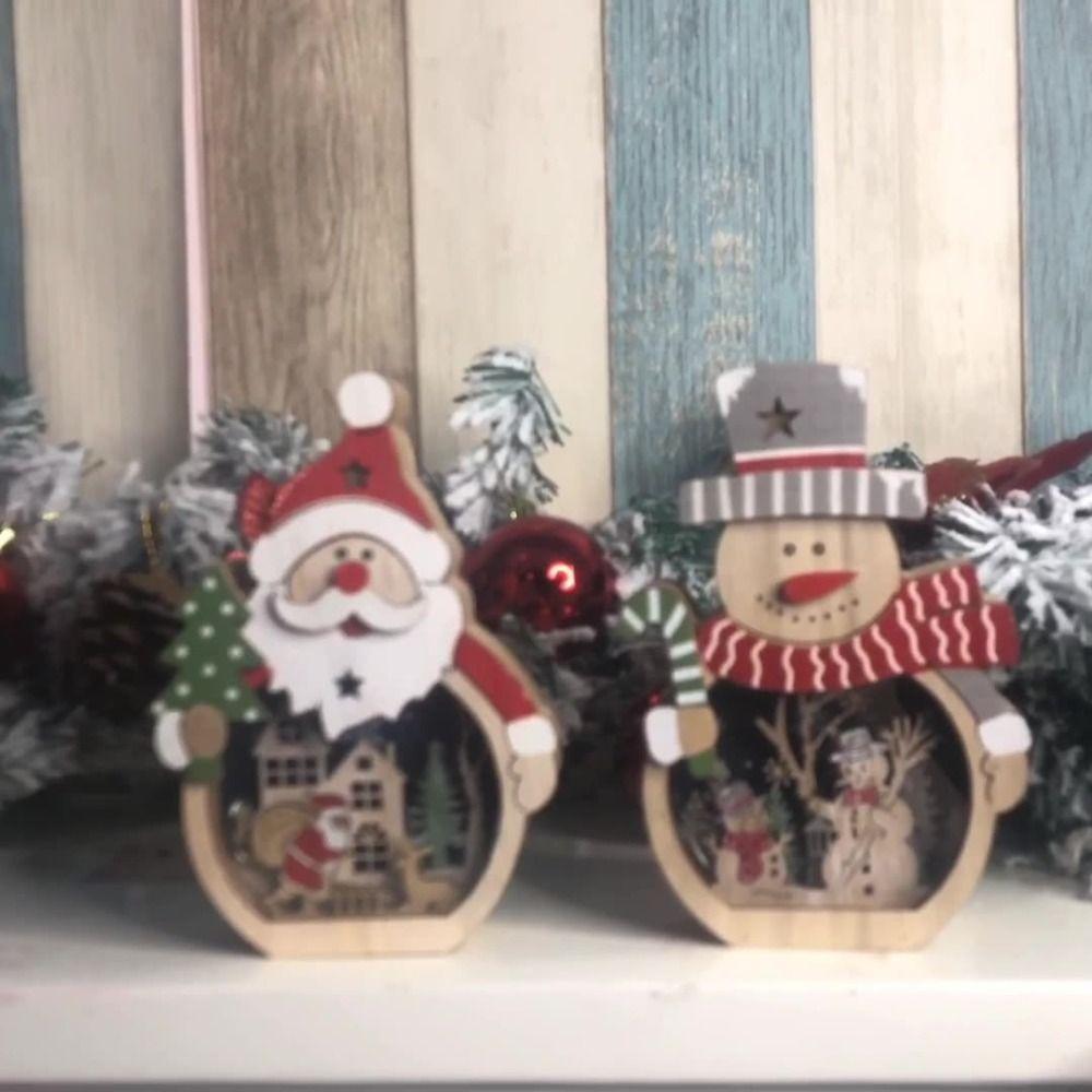 

2Colors Snowman Window Lamp Wooden Hollow Hanging Pendant Light Home Bedroom