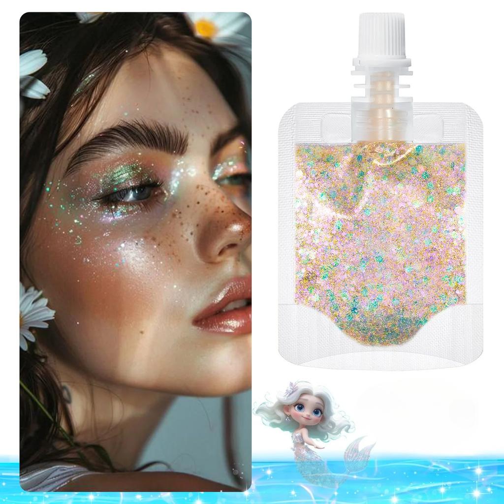 1 Bag Mermaid Gel Body Glitters Set Vibrant Sequin Mermaid Makeup Eye Shadow Ideal for Beach Party Looks Beach Make Up Wholesale