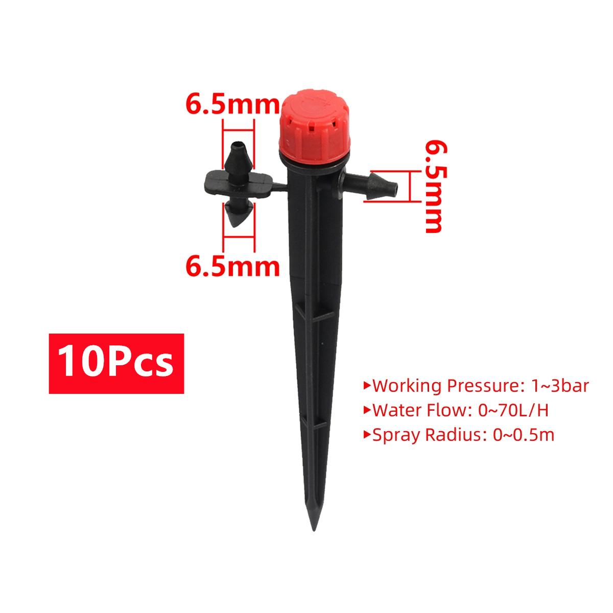Ground-Plugged Adjustable Red Dripper 360 Degree 8-Hole Full-Circle Drip Arrow Garden Irrigation Micro-Spraying Device 10/100Pcs