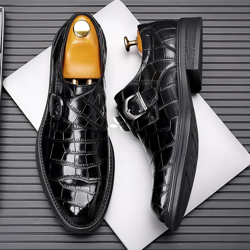 Hot Sale Formal Men's Loafers Handmade Leather Casual Footwear New Leisure Walk Male Driving Shoes Metal Buckle Monk Strap Shoes