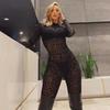 Women's European & American Style See-Through Slim Long Sleeve Flocking Jumpsuit