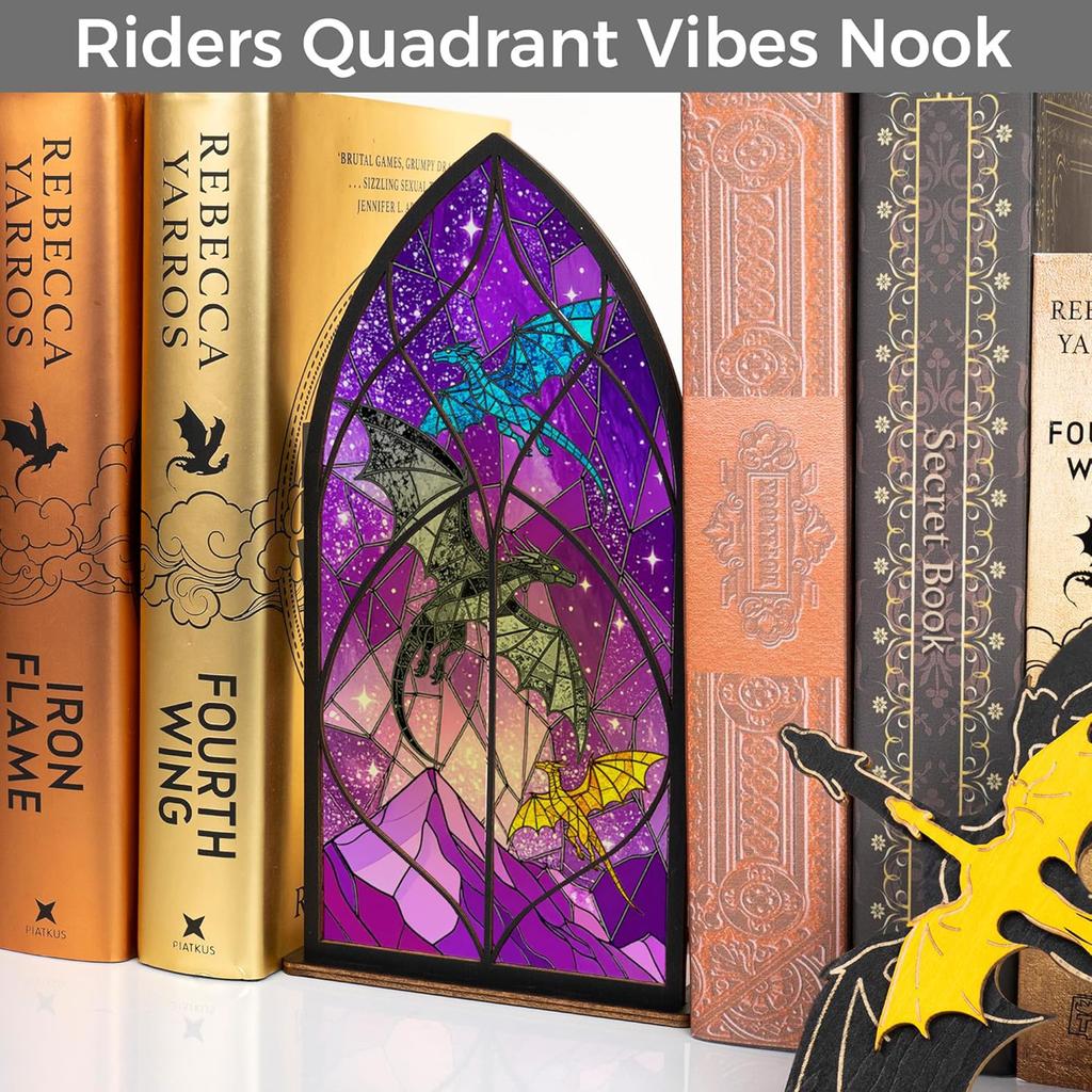 Dragon Bookend Wooden Shelf Decor Fantasy Style Book Holder for Readers Natural Wood Study Room Decoration Gifta