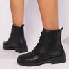 Lucyever PU Leder Schwarz Stiefeletten Frau Herbst Niedrige Absätze Schnürstiefel Frau Britischer Stil Plateau Kurze Stiefeletten