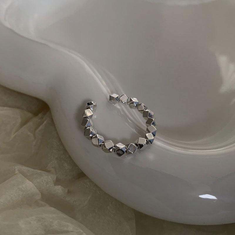 S925 Stunning Silver Geometric Open Adjustable Ring For Women With Elegant Smiley Design Face
