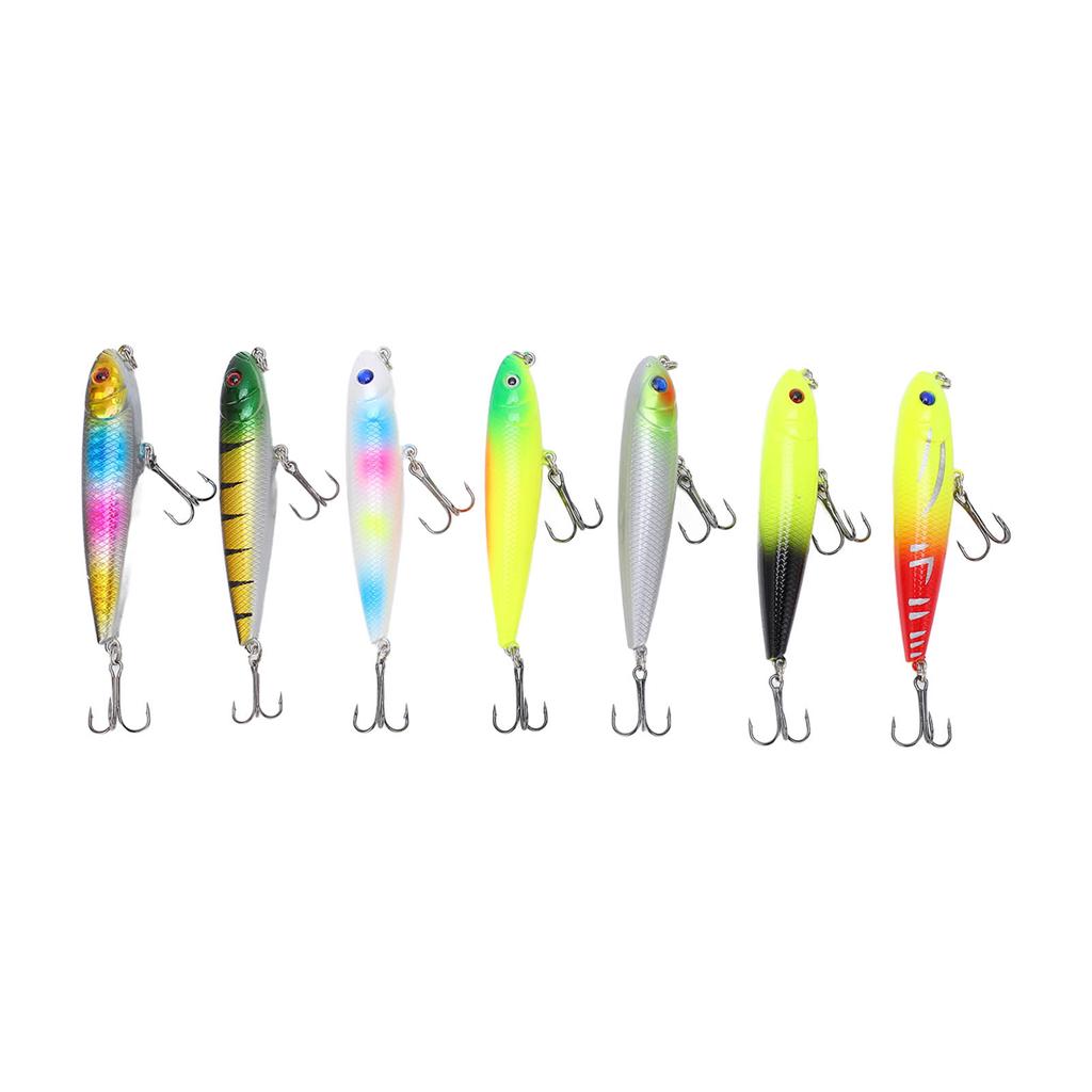 7pcs Minnow Fishing Lure Set 3D Lifelike Eyes Corrosion Resistance Top Water Pencil Bait
