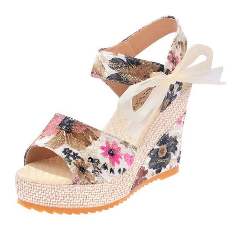 Women's Sandals Women's Summer New Muffin Camouflage Wedge Strap Lace Women's Sandals