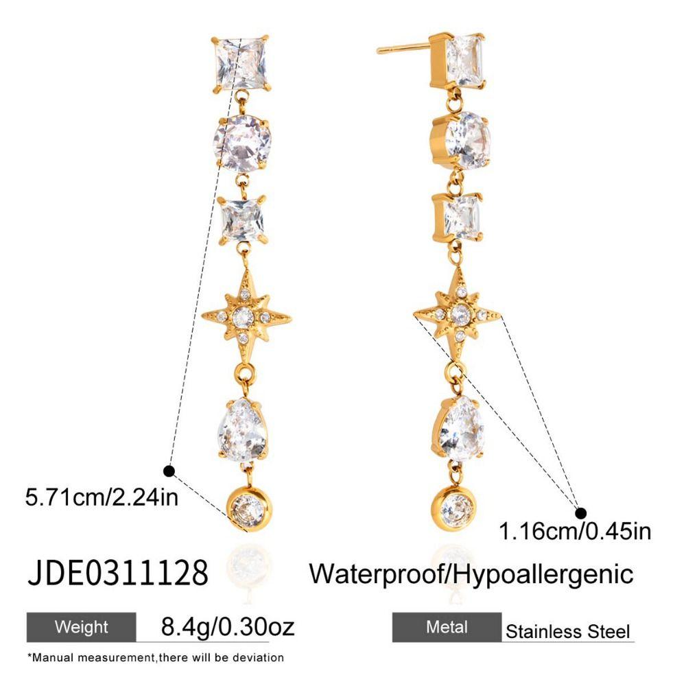 18K Gold Plated Women Dangle Earrings Geometric Fashion Accessory Tassel Earrings Stainless Steel Crystal Zircon Earrings