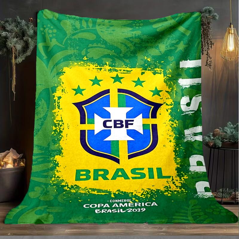 1PC Brazilian Football Federation Printed Soft Flannel Blanket Throw for Adult Bedroom Living Room Sofa Camping Travel Fan Gifts Christmas Gifts