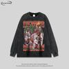 Unisex Vintage Washed Cotton Long Sleeve Tee Oversized Fit Streetwear Graphic Print Round Neck