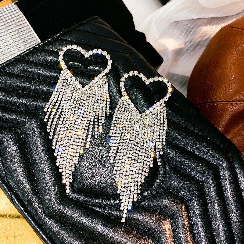 S925 Silver Needle Korean Fashion Diamond Tassel Earrings for Women