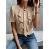 2026 New Women's Summer Ruffled Pleated Round Neck Short Sleeve Shirt Top