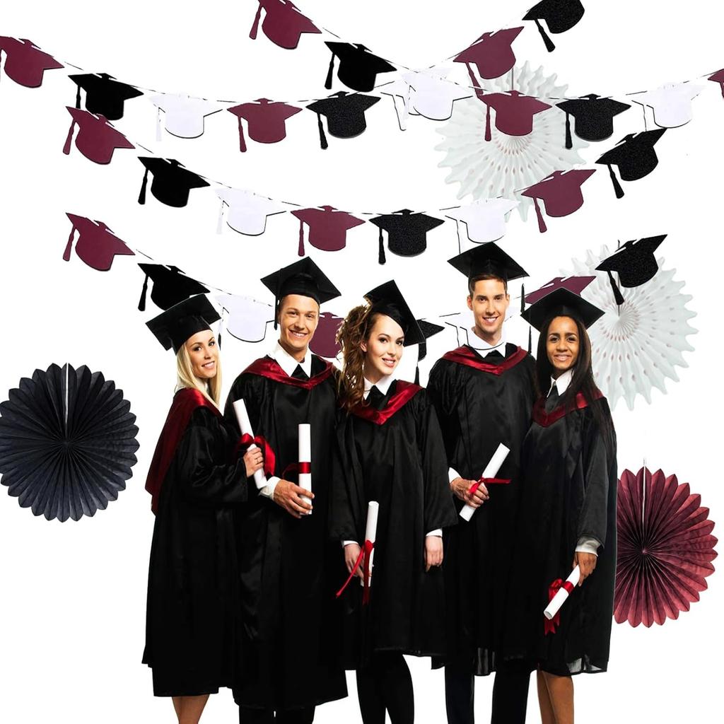 Graduation Party Decorations Maroon White Black 2025/Maroon Burgundy White Graduation Decorations 2025 FSU Maroon White 4pcs Grad Hat Banner Garlands