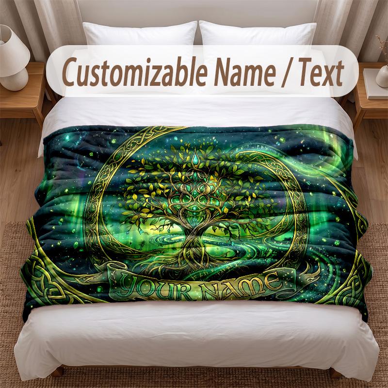 Tree of Life Theme Soft Blanket Personalized Custom Name Text Print Warm Blanket Home Sofa Bedroom Decor