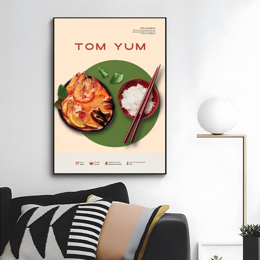 1PC Japanese Style Thai Noodle Abstract Food Poster Self-adhesive Art Waterproof Paper Sticker Coffee House Bar Room Wall Decor