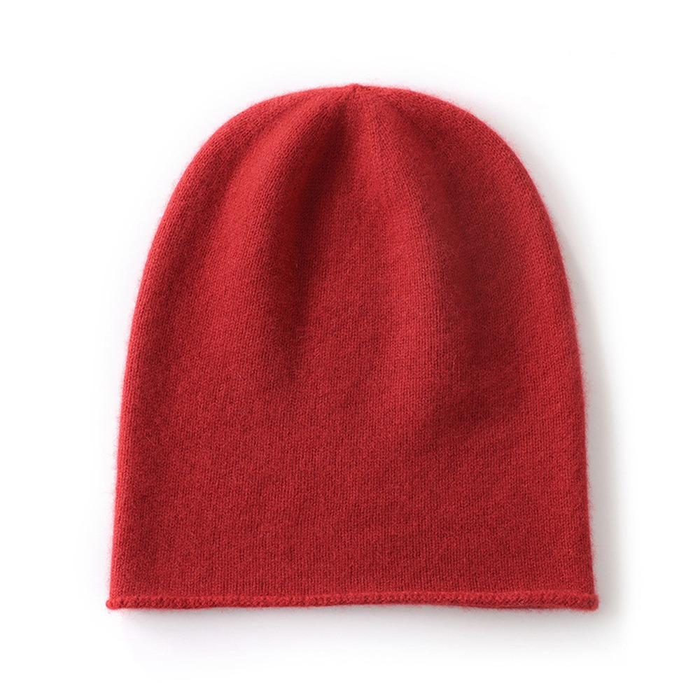 Lässige Kaschmir Kaschmir Strickmütze Einfarbige Unisex Beanie Mütze Aufgerollter Rand Ohrenschützer Mütze