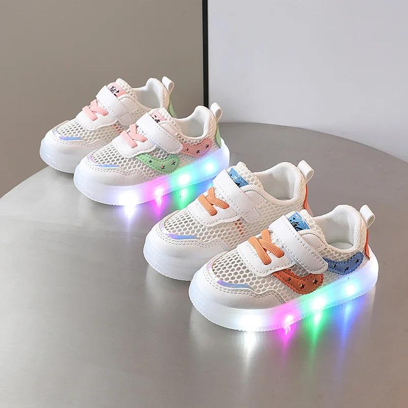 Child Shoe Boys Girl Led Light Sneakers Glowing Shoe for Kids Soft Soled Breathable Casual Shoes Infant Toddler Baby Shoes Tenis