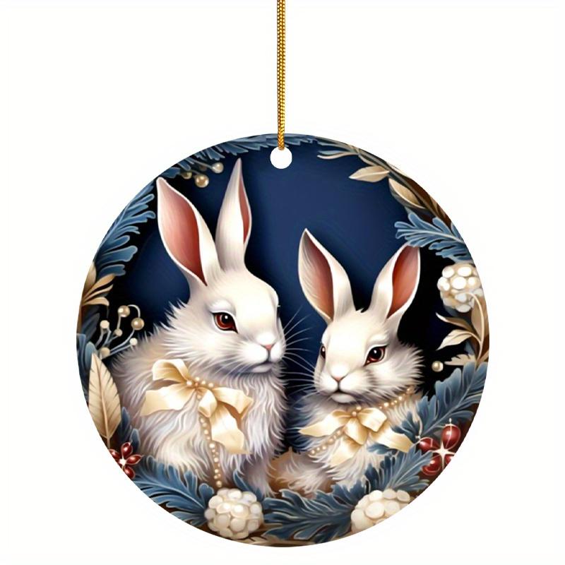 2D Flat Easter Bunny Acrylic Hanging Ornament, Floral Wreath Design, Suitable for wall decoration, porch, room, villa, accents Home, Hallway, or Workp