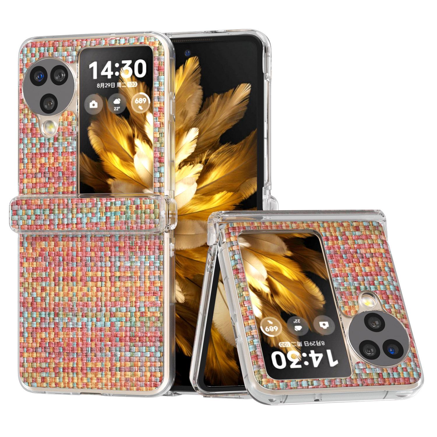

Для Oppo Find N3 Flip 5G Case Colorful Plaid Texture PU Leather+PC Back Phone Cover Orange Red