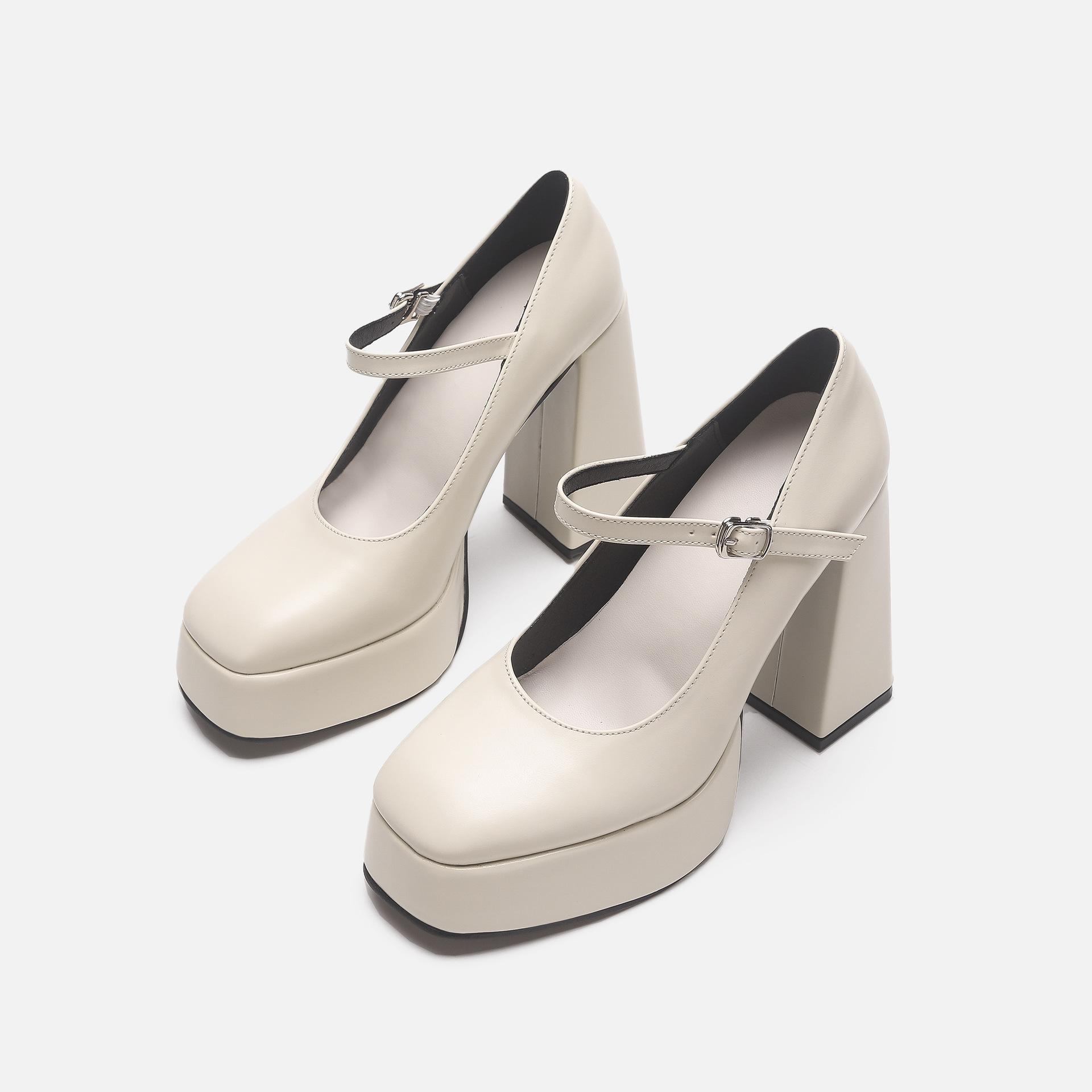 

thick heel Mary Jane high heels women s single shoes bridesmaid square head one-word buckle with waterproof platform platform shoes 40