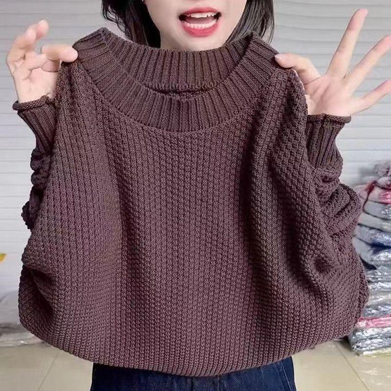 

Тонкий свитер однотонный с длинным рукавом вязаный свитер для женщин и свободный пуловер 3XL коричневый