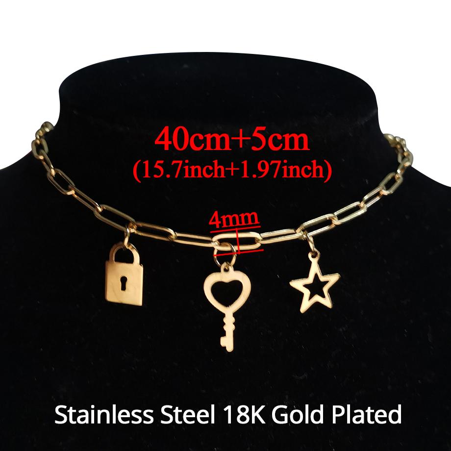 Gold Color Stainless Steel Choker Necklace Women Hip-hop Punk Short Box Link Neck Chains for Women Jewelry Collares De Moda 2019