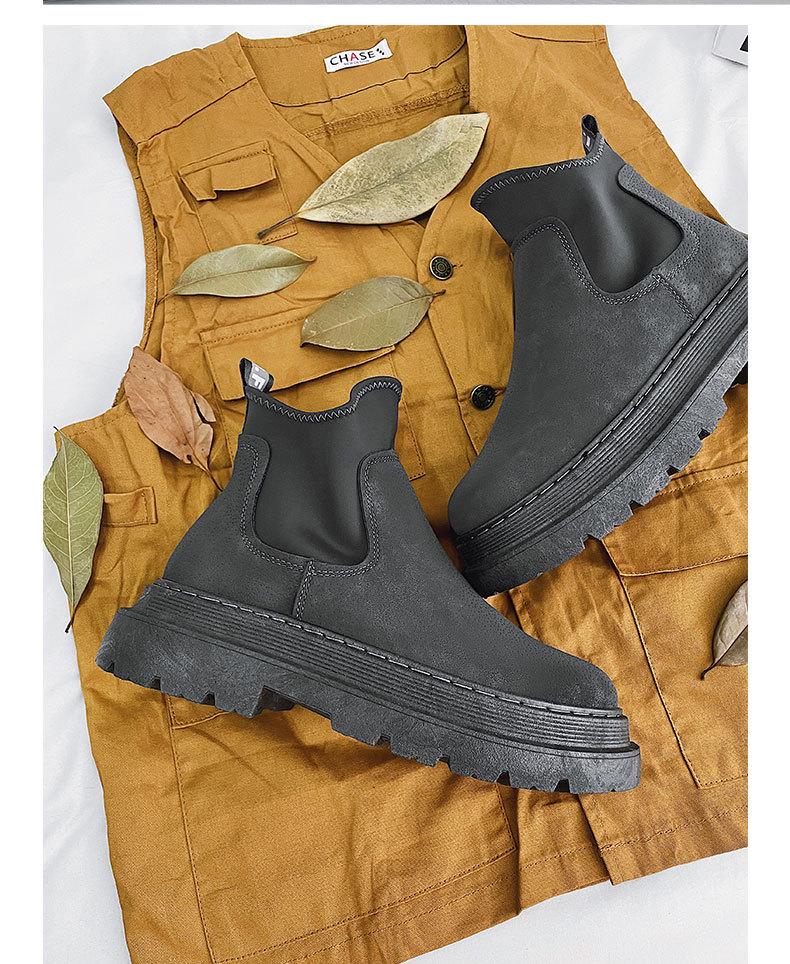 2025 Black Leather Men's High-Top Martin Boots: Trendy British Style Motorcycle Chelsea Boots