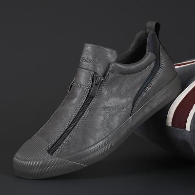 Spring Men's Shoes Zipper Casual Shoes Men's Sneakers All-match Fashion Leather Shoes