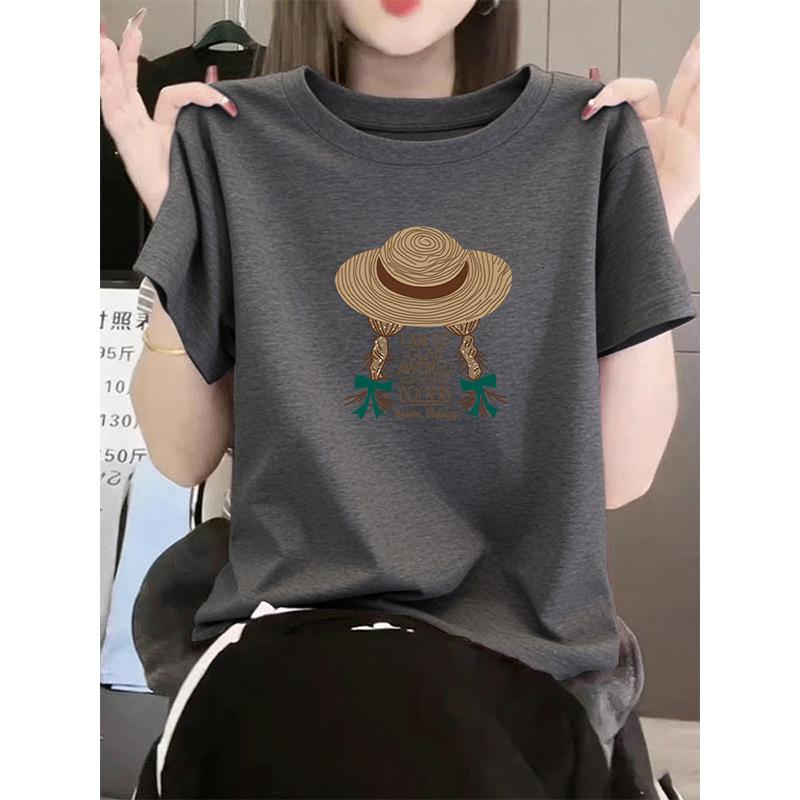 New Shoulder Pure Cotton Round Neck Short-sleeved T-shirt Women's Korean Version Fashion Versatile Foreign Style Top Bottoming Shirt Summer
