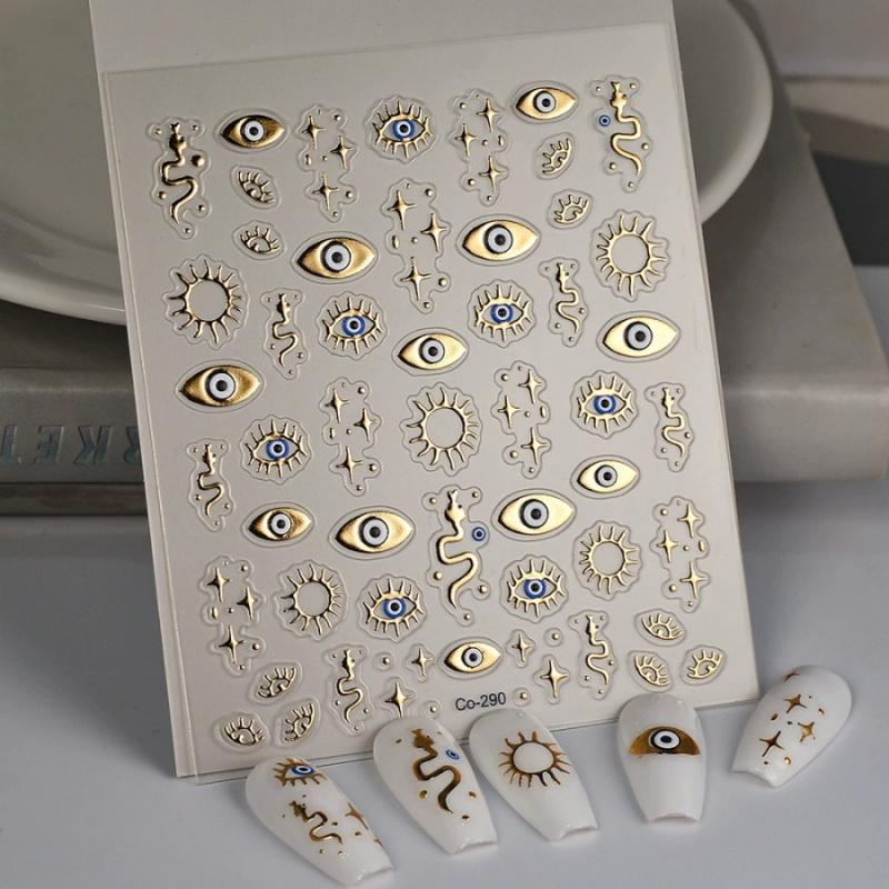 1pc Devil's Eye Nail Stickers Gold Foil Embossed Eyes Sun Stars 3D Wearable Nail Stickers Phone Laptop Decoration Stickers