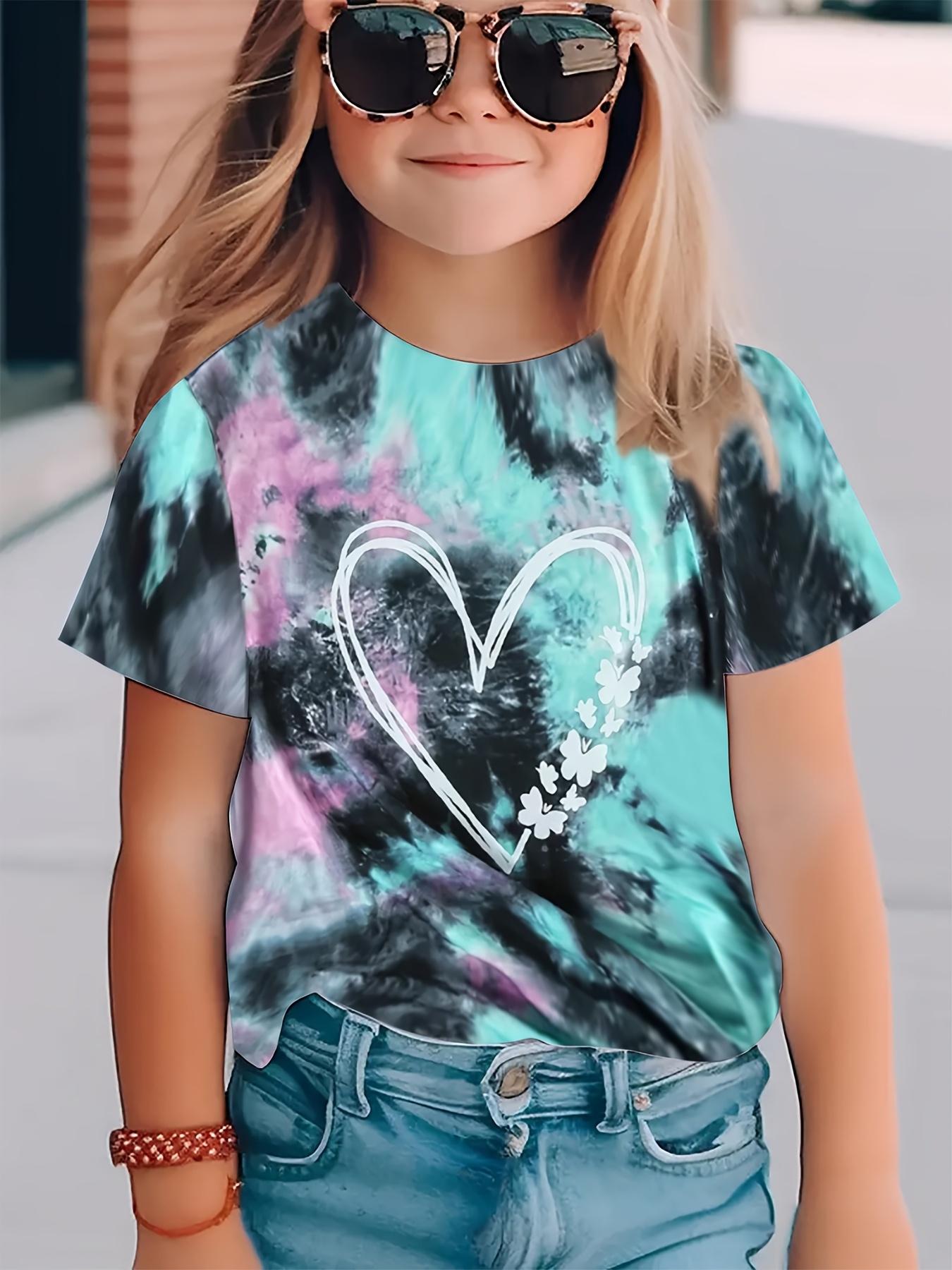 

Fun summer tie-dye heart-shaped printed T-shirt - breathable and comfortable, round neck short-sleeved top 160
